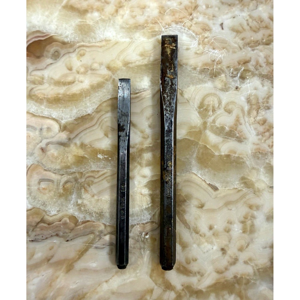 Vintage H-P Tool Co Cold Chisel 2pc Lot 5/16" & 3/8" Hexagonal Steel USA